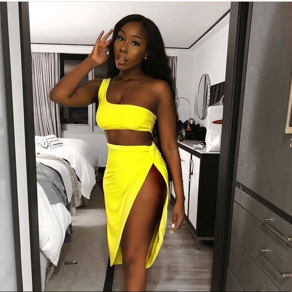 Lime Slinky Knot Front Two Piece
